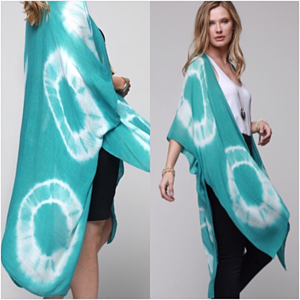 Tie Dye Mint Kimono Wrap Swim Coverup O/S - Picture 4 of 5
